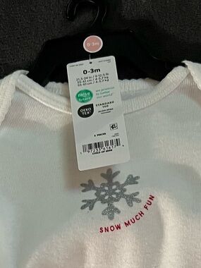 Carter's White Bodysuit Set with Silver Snowflake and Red Text